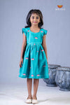 Ramar Green Chanderi Lotus Frock For Kids
