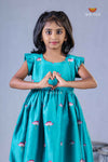 Ramar Green Chanderi Lotus Frock For Kids