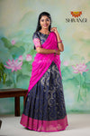 GirlsNavy BlueGolden CocoonHalf Saree Blouse Designs