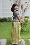 Navy Blue Onam brocade Traditional Pattu Pavadai Set for Girls