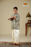White and Black Ikat Kurta for Boys