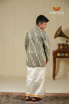 White and Black Ikat Kurta for Boys