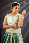 Green Tissue Cluster Traditional Pattu Pavadai Set for Girls