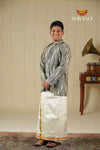 White and Black Ikat Kurta for Boys