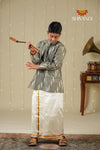 White and Black Ikat Kurta for Boys