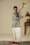White and Black Ikat Kurta for Boys