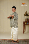 White and Black Ikat Kurta for Boys