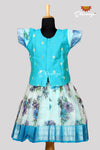 B.B Sky Blue Org.Floral Digital Print Just Born Pattu Pavadai For Babies