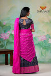 GirlsNavy BlueGolden CocoonHalf Saree Blouse Designs