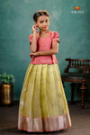 Parrot Green Silver Bird Traditional Pattu Pavadai Set for Girls