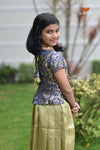 Navy Blue Onam brocade Traditional Pattu Pavadai Set for Girls