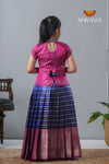 Navy Blue Golden Sprout Traditional Organza Pattu Pavadai For Girls !!!