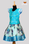 B.B Sky Blue Org.Floral Digital Print Just Born Pattu Pavadai For Babies