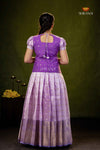 Lavender Purple Mango EMB Traditional Pattu Pavadai Set for Girls
