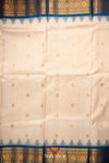 White With Blue Floral Butta Kanchivaram Silk Saree With Temple Border !!!