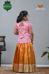 Festive Collection - Sandal Tissue Tiny Checks Pattu Pavadai For Girls !!!