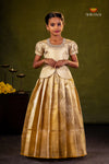 Half White Golden Flame Traditional Pattu Pavadai Set for Girls