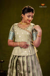 Green Mango Bloom Traditional Pattu Pavadai Set for Girls