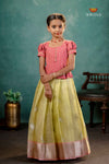 Parrot Green Silver Bird Traditional Pattu Pavadai Set for Girls