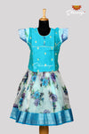 B.B Sky Blue Org.Floral Digital Print Just Born Pattu Pavadai For Babies