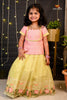 Yellow Pink Sparrow Traditional Pattu Pavadai Set
