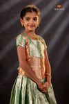 Green Silver Stone Traditional Pattu Pavadai Set for Girls