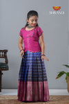 Navy Blue Golden Sprout Traditional Organza Pattu Pavadai For Girls !!!