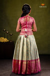 Pink Golden Tulip Traditional Pattu Pavadai Set for Girls