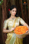 Onam Gold Metallic Duo Half Saree | Lehenga For Girls