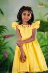 Yellow Chanderi Floral Frock For Kids