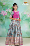 Grey Satin Rose Bunch Long Gown For Girls !!!