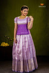 Lavender Purple Mango EMB Traditional Pattu Pavadai Set for Girls