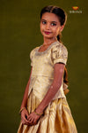 Half White Golden Flame Traditional Pattu Pavadai Set for Girls