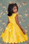 Yellow Chanderi Floral Frock For Kids