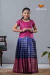 Navy Blue Golden Sprout Traditional Organza Pattu Pavadai For Girls !!!