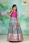 Grey Satin Rose Bunch Long Gown For Girls !!!