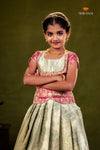 Pink Golden Tulip Traditional Pattu Pavadai Set for Girls