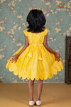 Yellow Chanderi Floral Frock For Kids