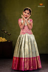 Pink Golden Tulip Traditional Pattu Pavadai Set for Girls