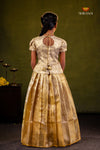 Half White Golden Flame Traditional Pattu Pavadai Set for Girls