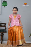 Festive Collection - Sandal Tissue Tiny Checks Pattu Pavadai For Girls !!!