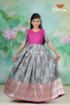 Grey Satin Rose Bunch Long Gown For Girls !!!