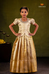 Half White Golden Flame Traditional Pattu Pavadai Set for Girls