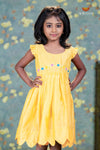 Yellow Chanderi Floral Creeper Frock For Kids