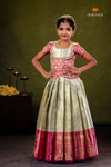 Pink Golden Tulip Traditional Pattu Pavadai Set for Girls