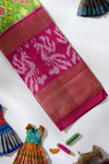Green Pochampally Silk Pattu Pavadai Unstitched Material For Kids !!!