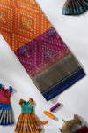 Orange Pochampally Silk Pattu Pavadai Unstitched Material For Kids !!!
