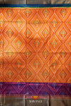 Orange Pochampally Silk Pattu Pavadai Unstitched Material For Kids !!!