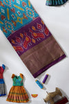 Sky Blue Pochampally Silk Pattu Pavadai Unstitched Material For Kids !!!