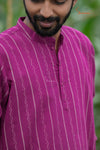 Magenta Zig Zag Cotton Kurta For Boys